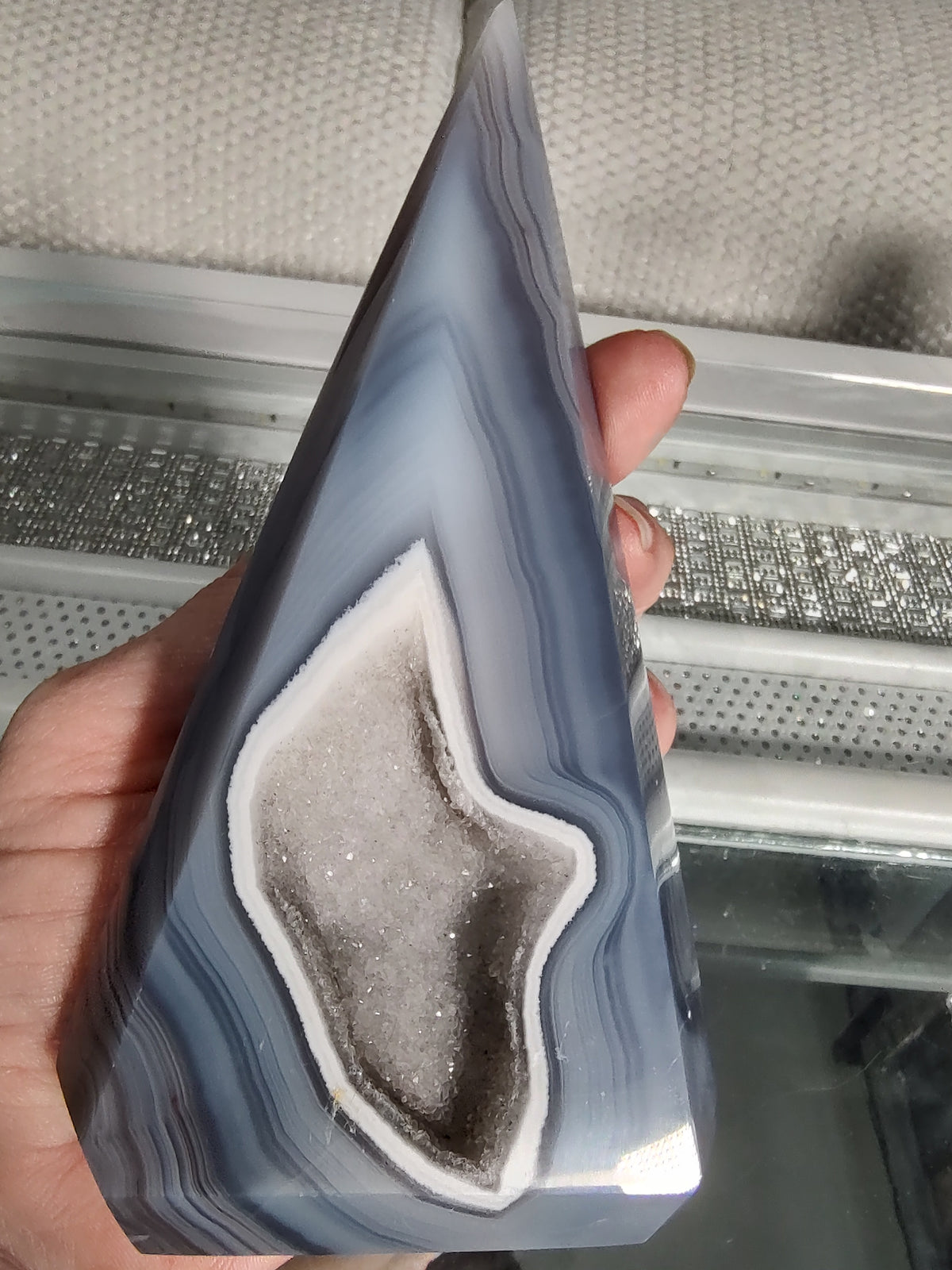 Blue Grey Banded Agate Tower – #19