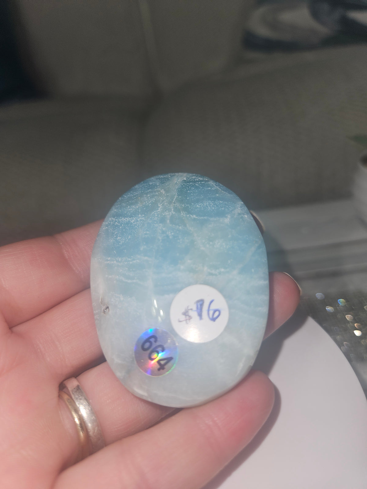 Natural Blue Calcite Palm Stone D