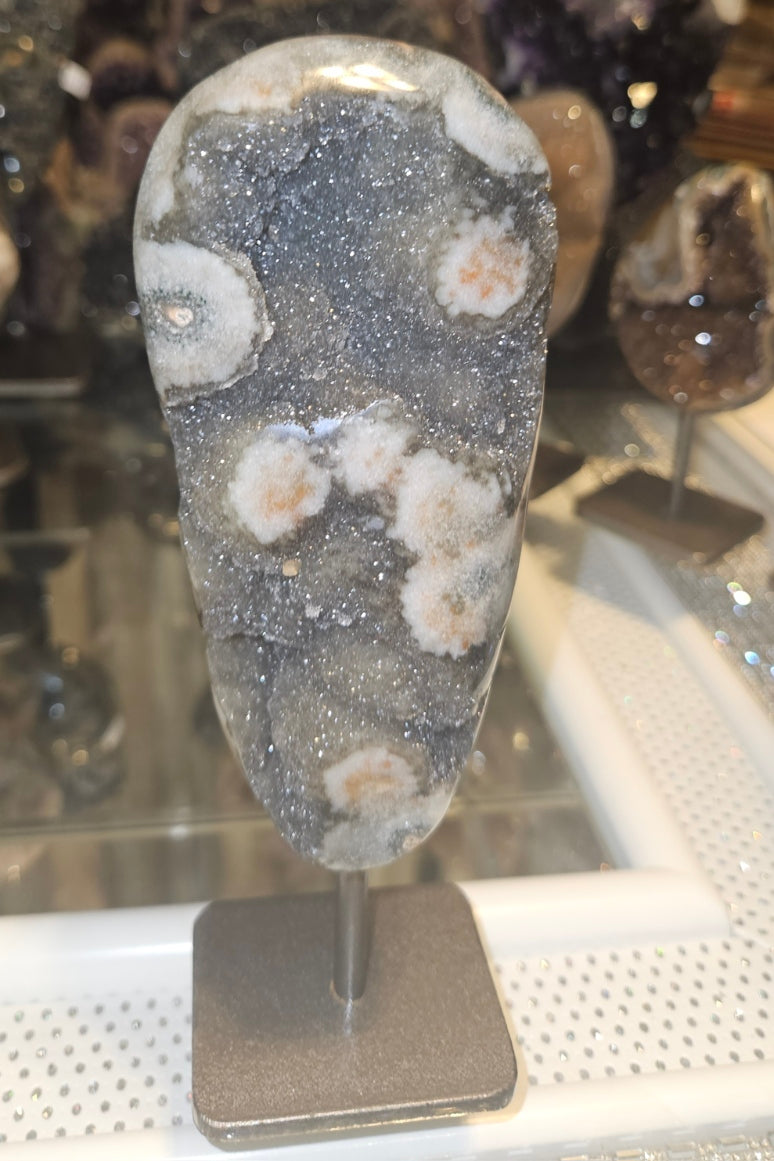 Quartz Druzy with Chalcedony “Flower” Inclusions