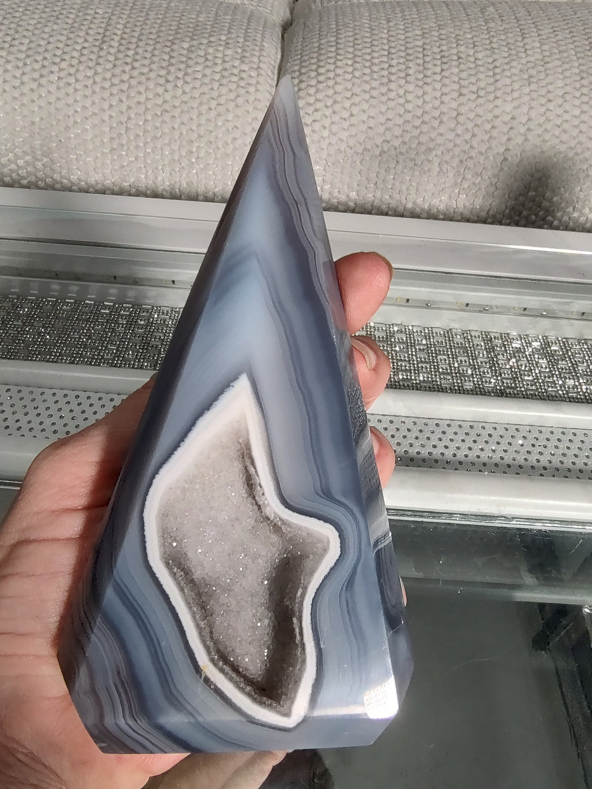 Blue Grey Banded Agate Tower – #19