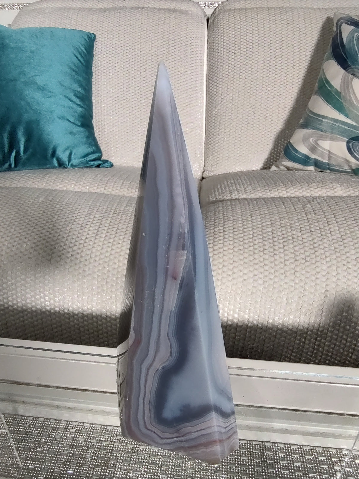 Blue Grey Banded Agate Tower – #19