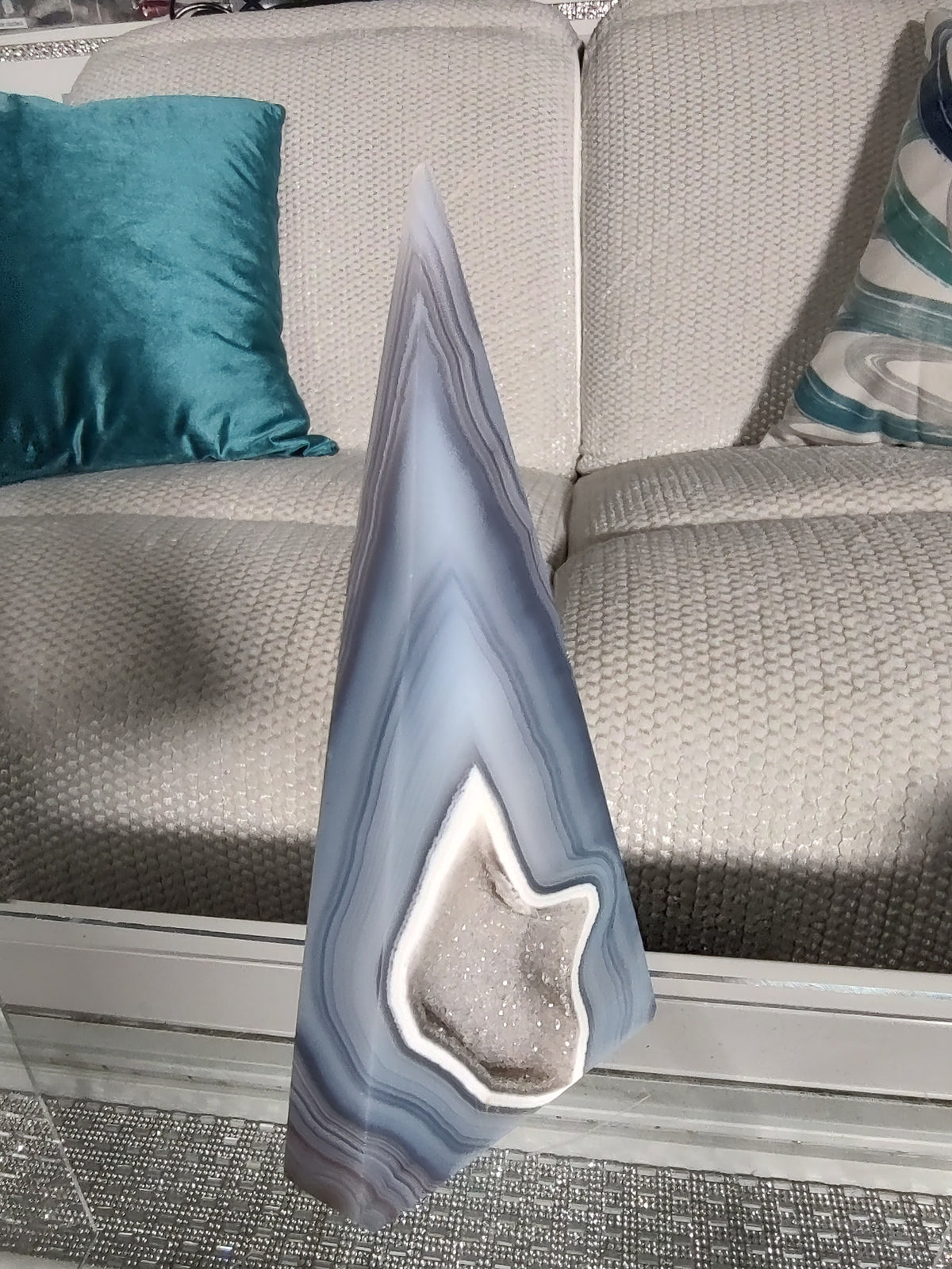 Blue Grey Banded Agate Tower – #19