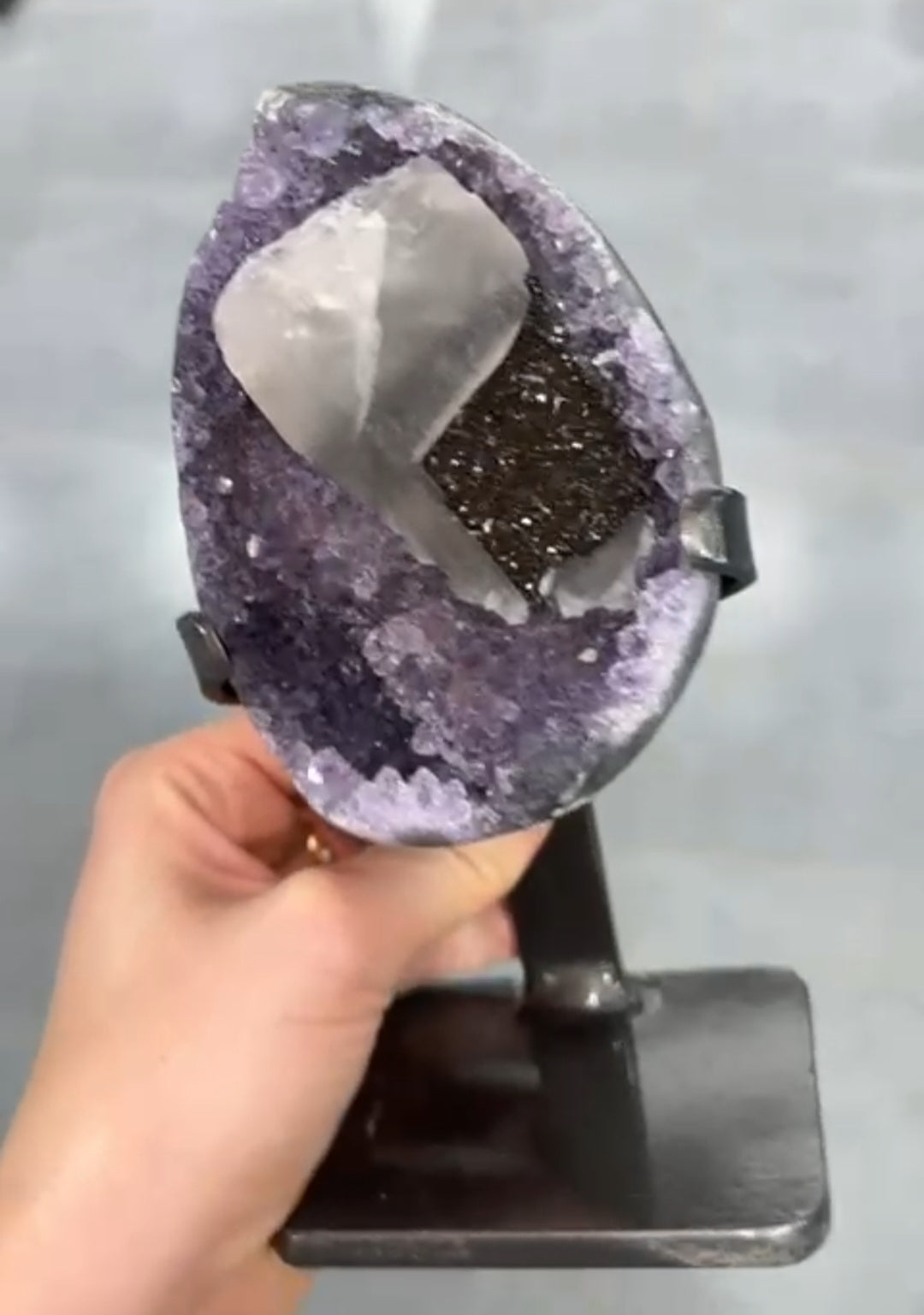 Amethyst Geode with Quartz Point & Black Chalcedony Druzy