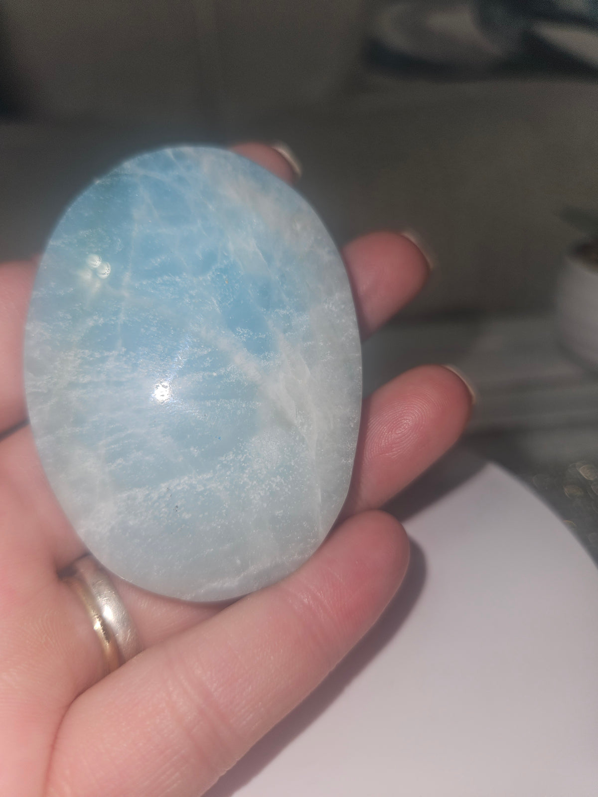 Natural Blue Calcite Palm Stone D