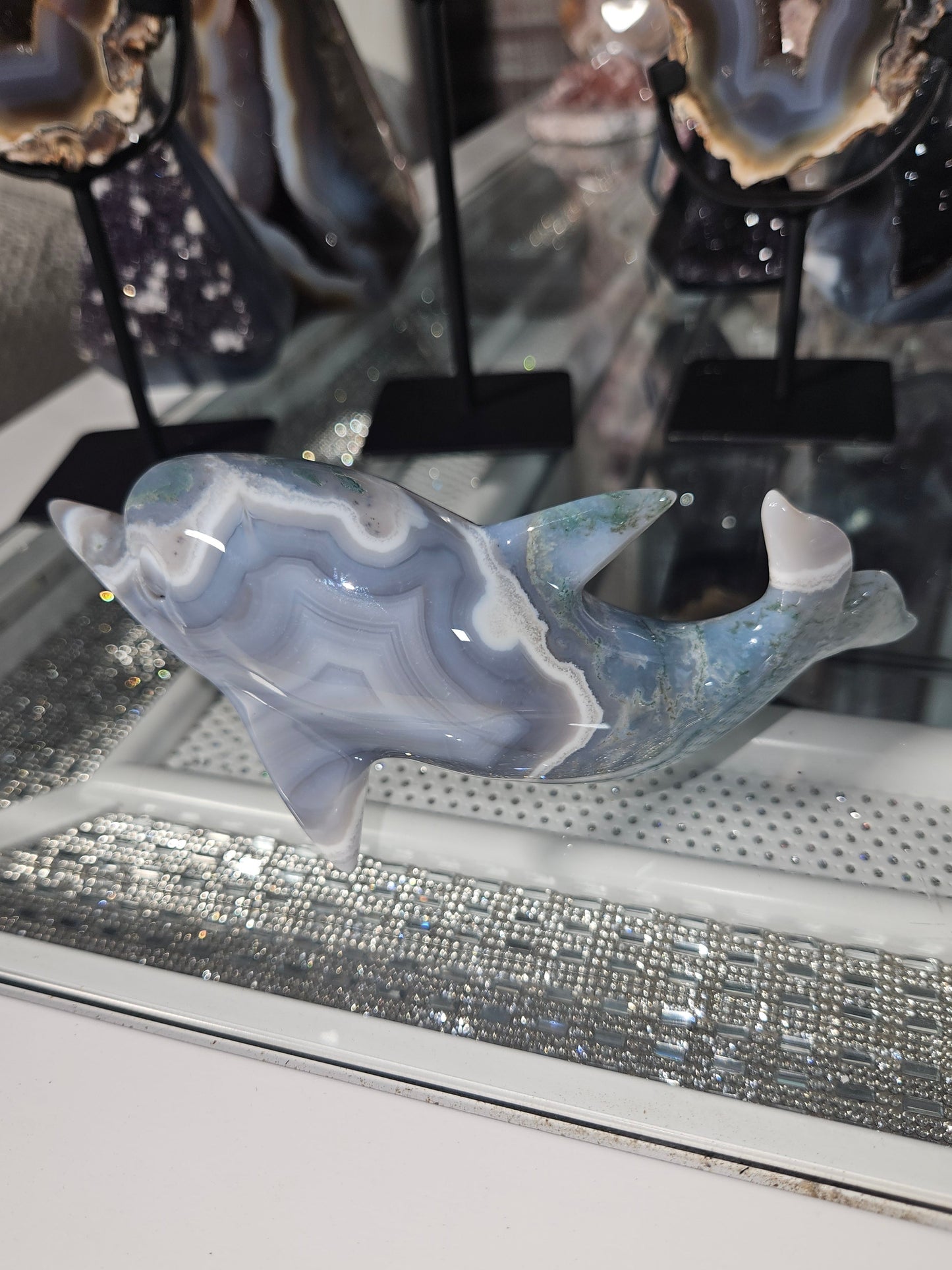 Moss agate dolphin