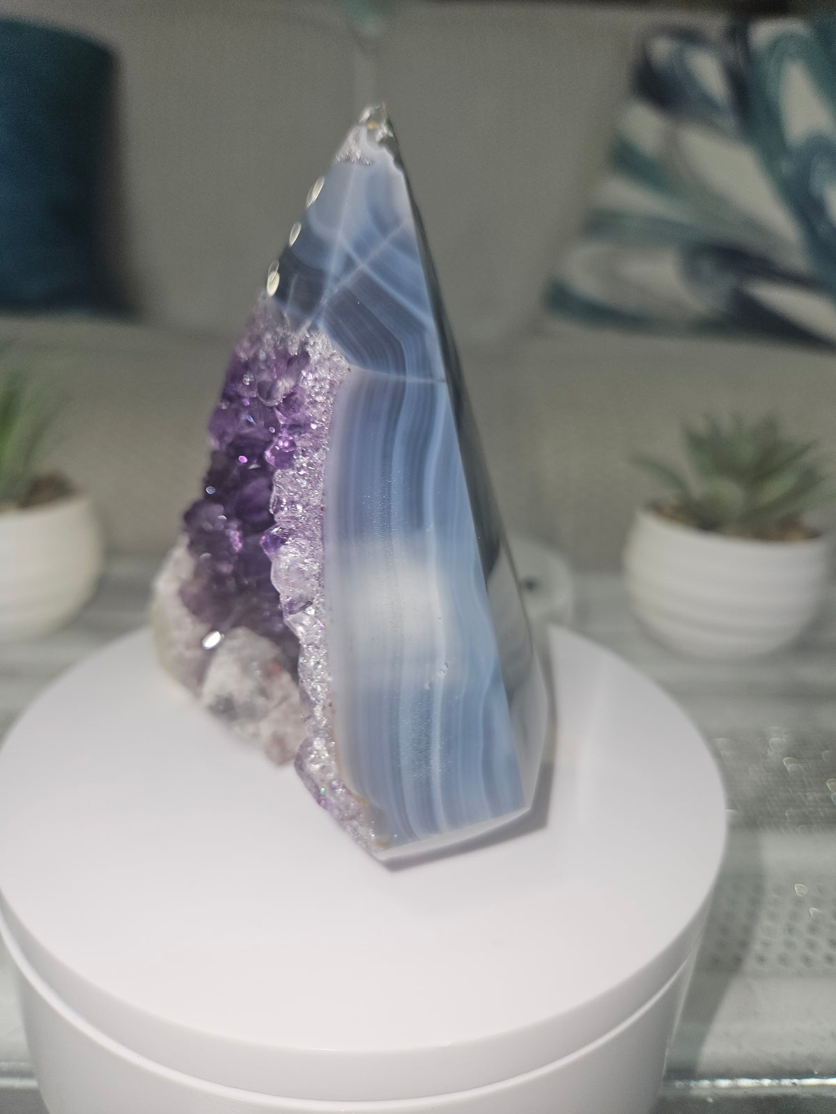 Agate Diamond with Natural Amethyst Druzy