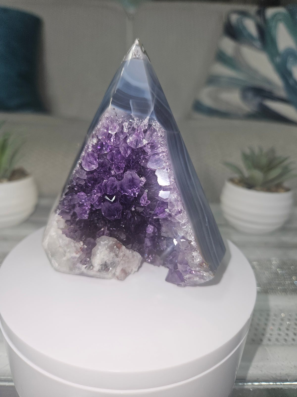 Agate Diamond with Natural Amethyst Druzy
