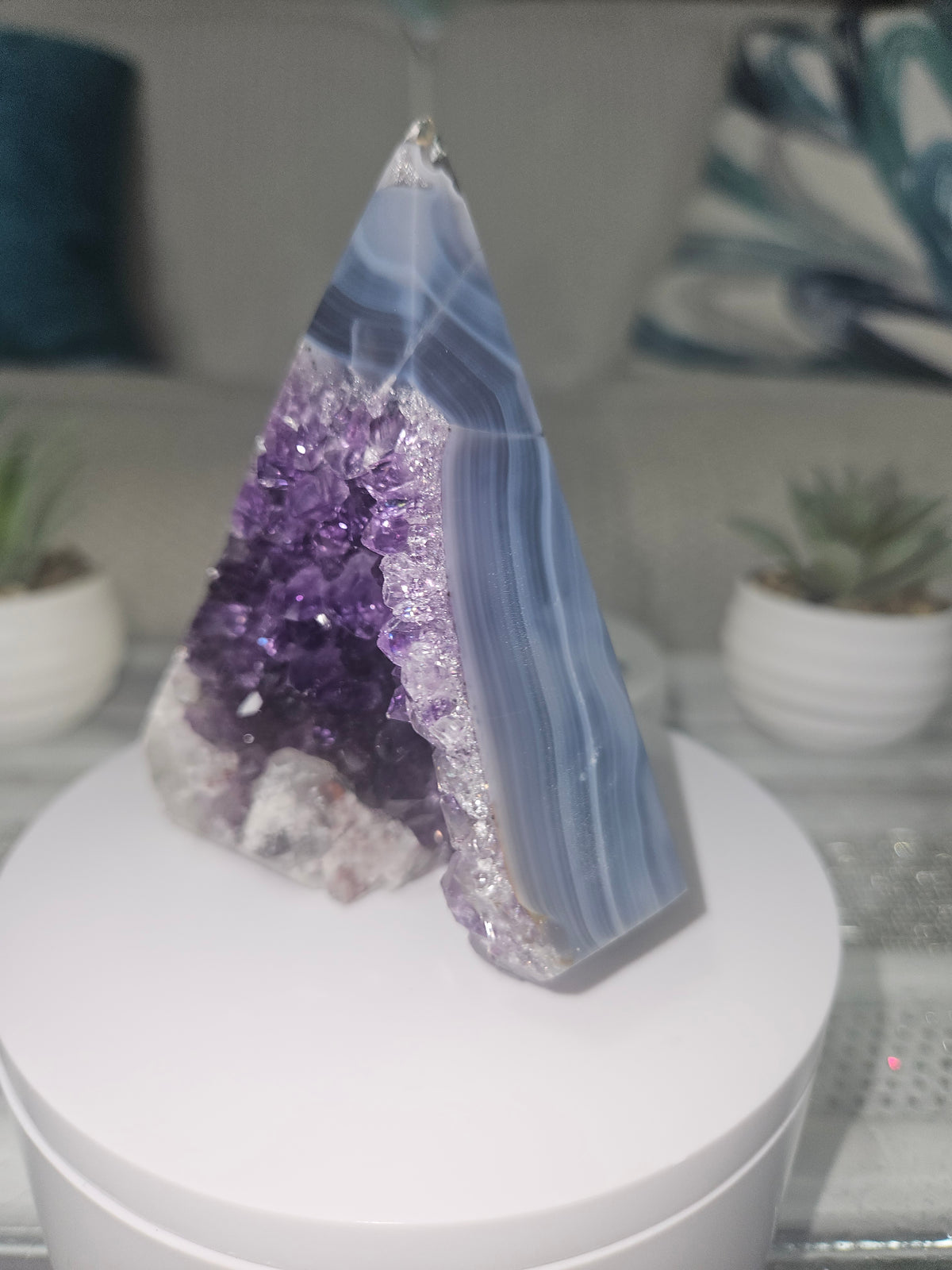 Agate Diamond with Natural Amethyst Druzy