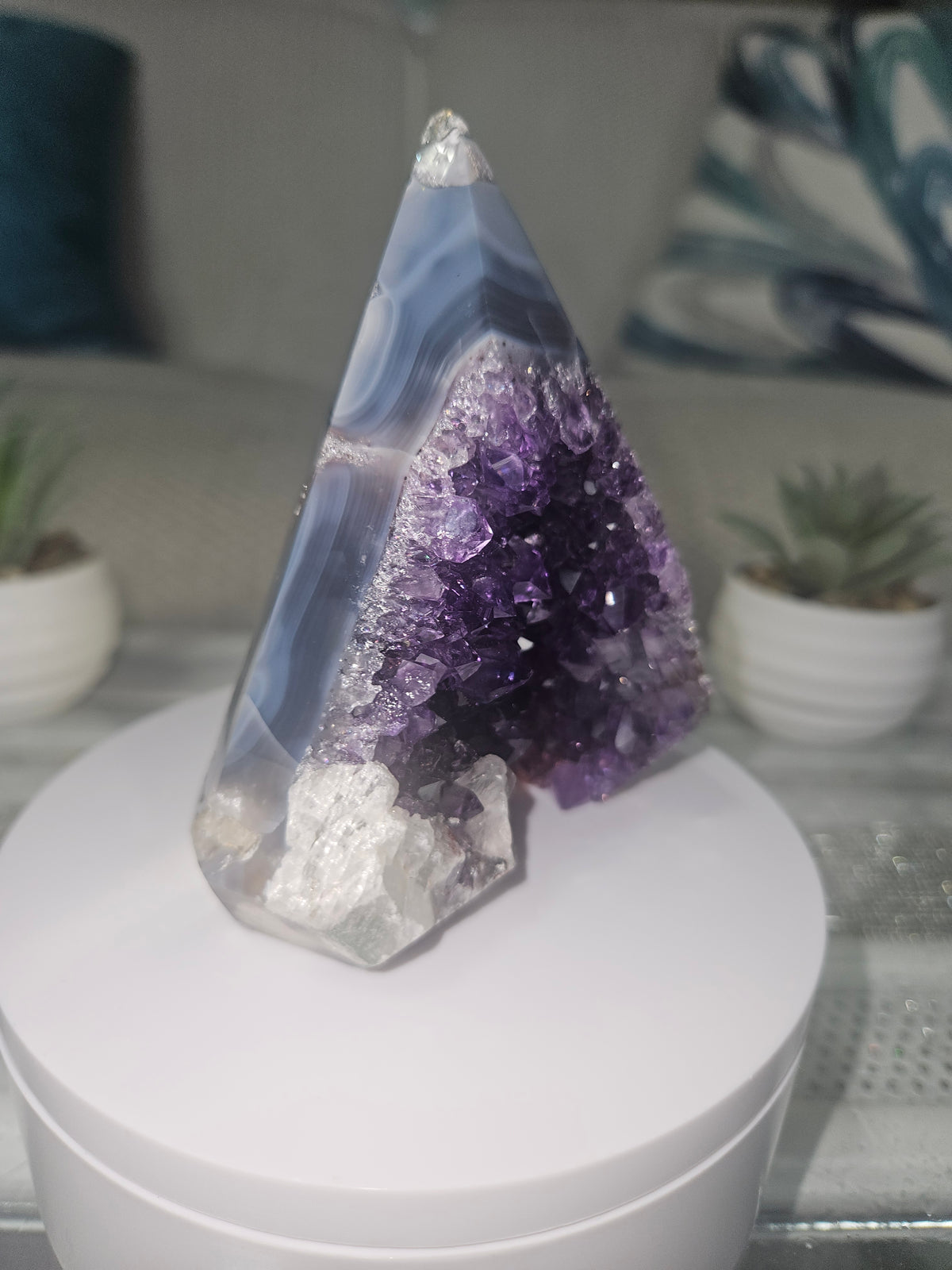 Agate Diamond with Natural Amethyst Druzy