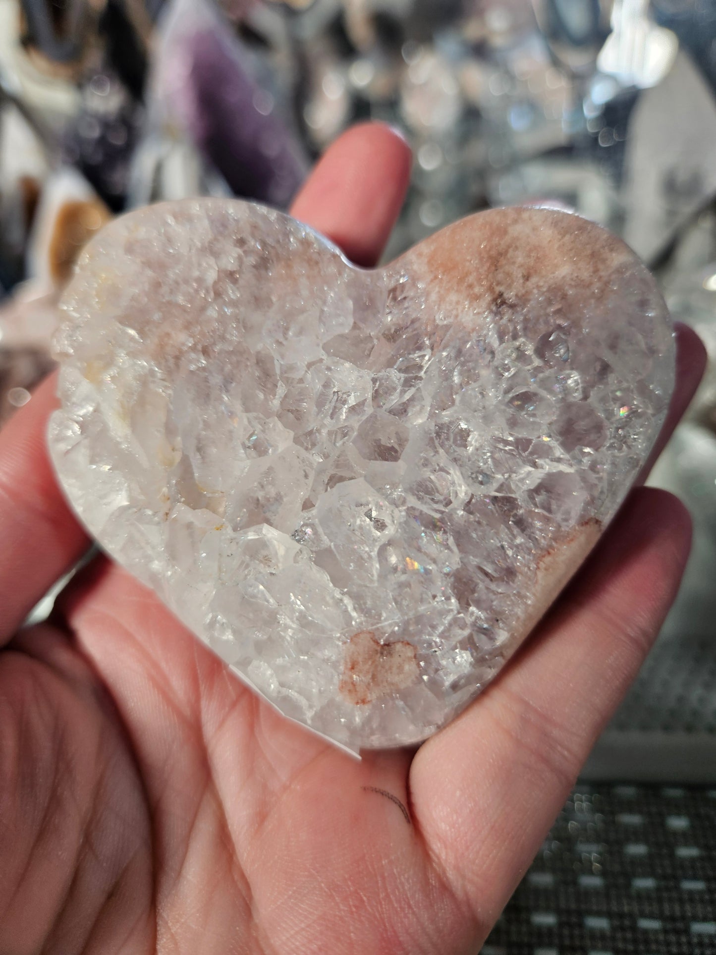 Pink Amethyst heart on stand