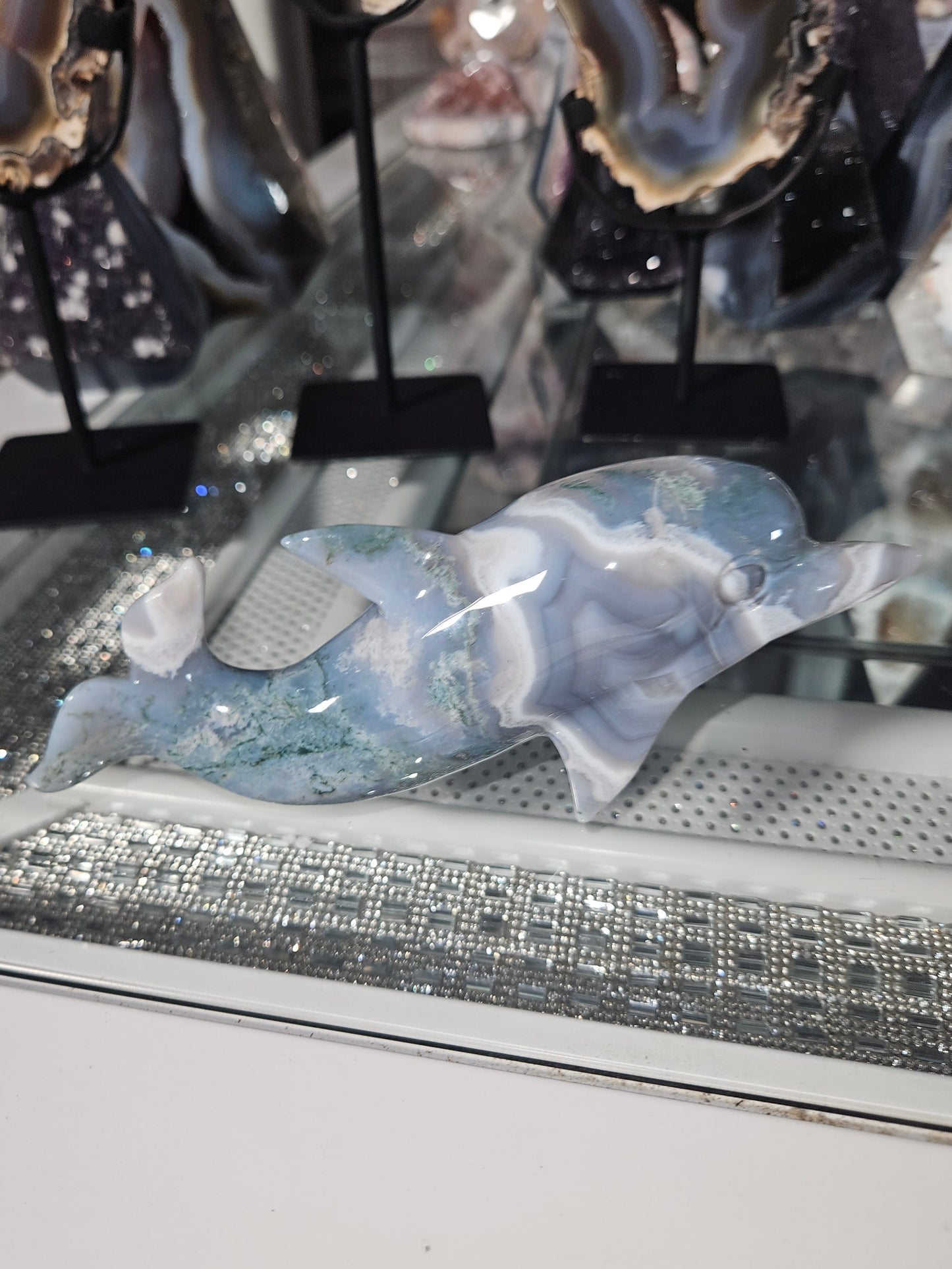 Moss agate dolphin