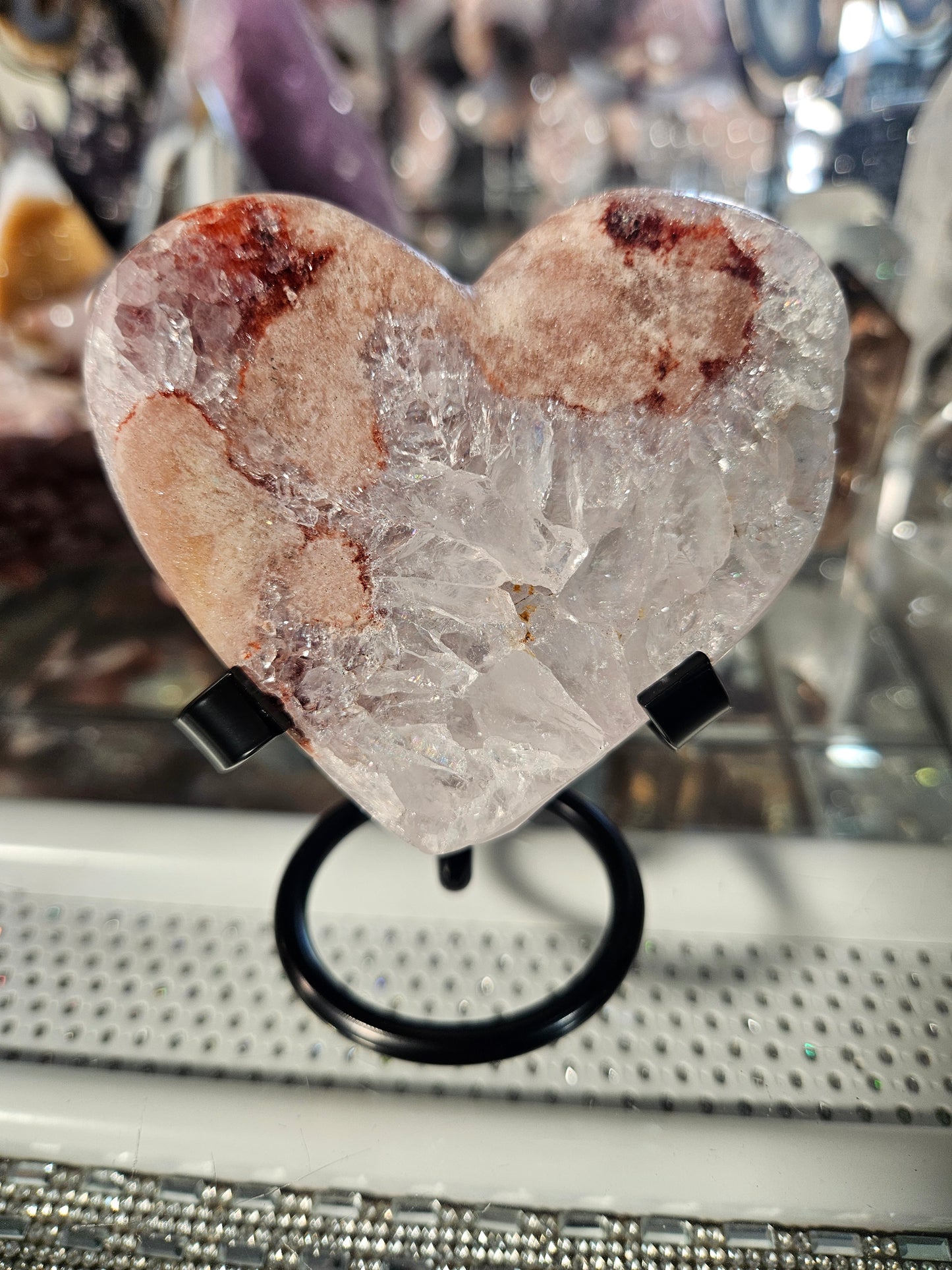 Pink Amethyst heart on stand
