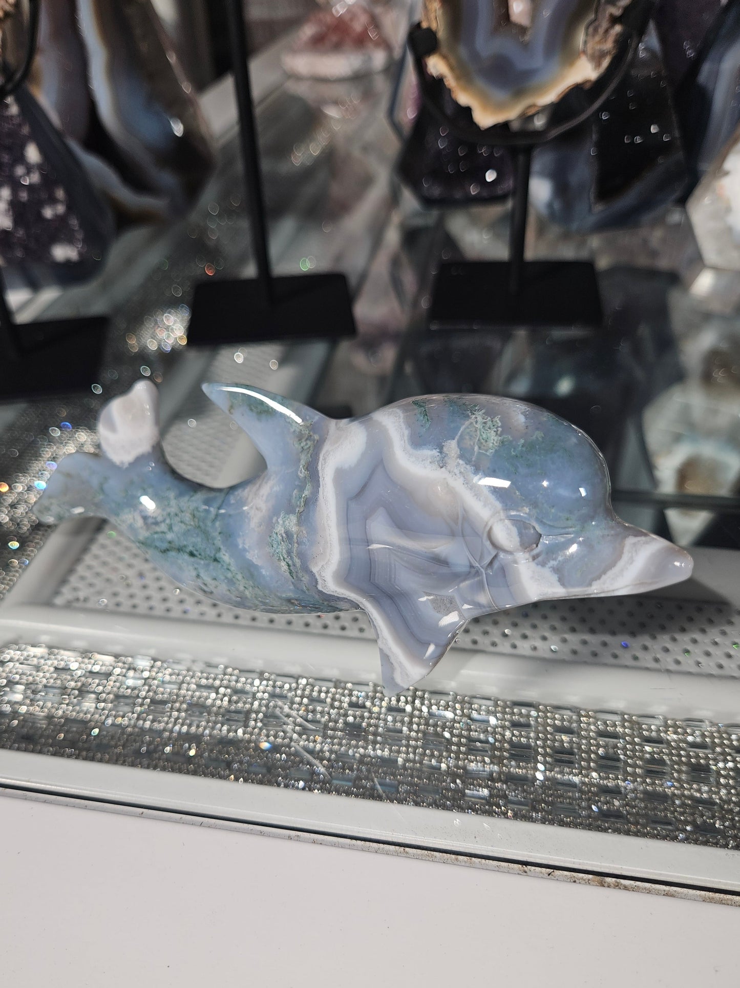 Moss agate dolphin
